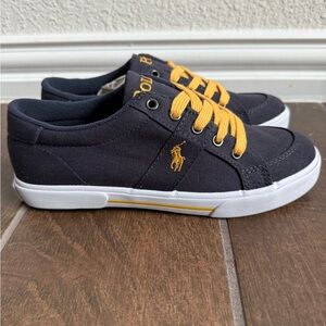 Polo Ralph Lauren Humberto Navy Yellow Canvas Sneaker Unisex Size 5 juniors